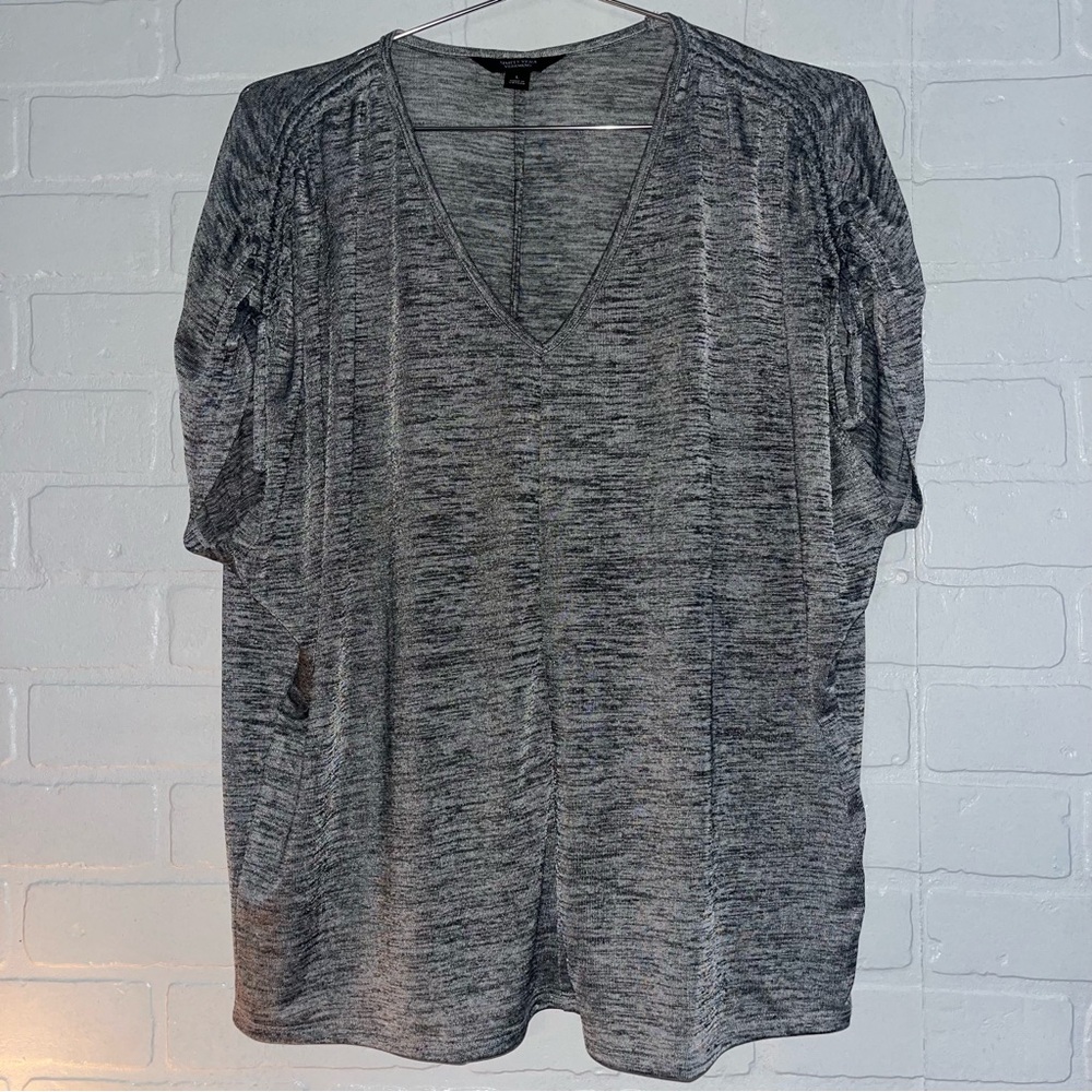 Simply Vera Vera Wang Womens Gray Ruched Sleeve Blouse Office Top Business Large